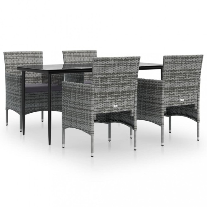 Set de servit masa pentru gradina, 5 piese, gri si negru