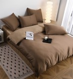 Cumpara ieftin Lenjerie De Pat Tip Matase Vladimir Tm002, Bumbac, Poliester, 4 Piese, Fara Elastic, Maro