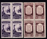 ROMANIA 1954 LP 368 - 5 ANI CONSTITUIREA CASELOR DE AJUTOR RECIPROC SERIA IN BLOC DE 4 TIMBRE STARE MNH