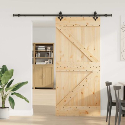 vidaXL Ușă glisantă cu set feronerie, 90x210 cm, lemn masiv de pin 3332638 foto