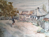 Case pe ulita din sat, de C Ioanid Petrescu, Peisaje, Acuarela, Miniatural