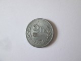 Belgia 2 Francs 1944 Ocupatia Aliata moneda din otel placat cu zinc
