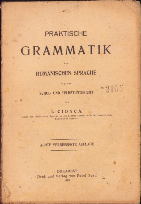 HST C1411 Praktische Grammatik der rumanischen Sprache 1919 Cionca manual