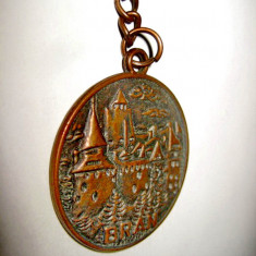 4251-Medalion Castelul Bran in bronz. Diametrul 3.5 cm.