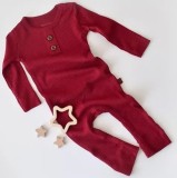 Salopeta BabyCosy Rosu, Bumbac Organic si Modal, Maneca Lunga, Pantaloni Lungi, Marime 3-6 Luni