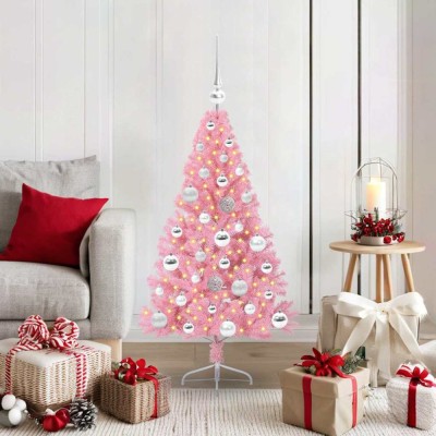 vidaXL Pom de Crăciun artificial pre-iluminat Roz 120 cm PVC 3397055 foto