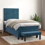 Cumpara ieftin Pat box spring cu saltea, albastru &icirc;nchis, 90x190 cm, catifea