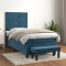 vidaXL Pat box spring cu saltea, albastru &icirc;nchis, 90x200 cm, catifea 3137705