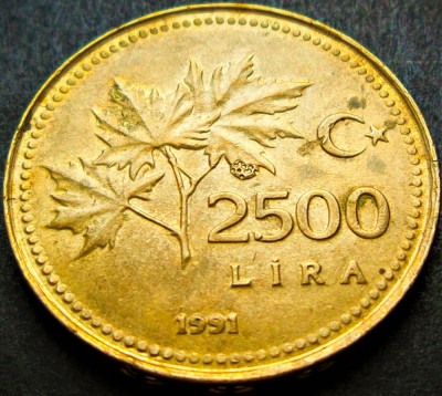Moneda 2500 LIRE (LIRA) - TURCIA, anul 1991 * cod 4949 = A.UNC foto