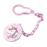 Lant pentru suzeta cu clips pentru prindere, model Unicorn, Roz