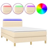 Cumpara ieftin Pat cu arcuri, saltea si LED, crem, 120x200 cm, textil