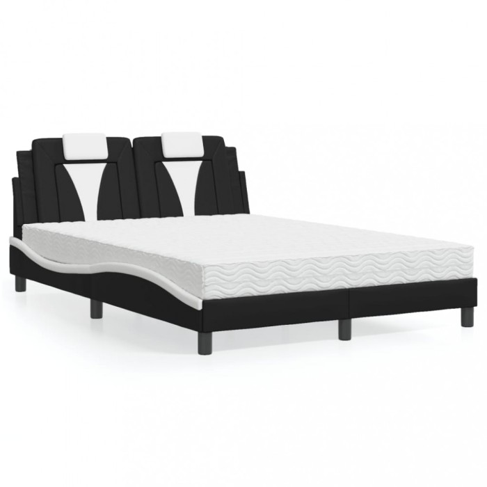 vidaXL Pat cu saltea, negru și alb, 140x200 cm, piele ecologică 3208801