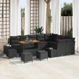 Gossi set canapea gradina cu perne negru poly rattan acacia 13 piese, Gossi set dining gradina cu perne negru poly rattan acacia 4 piese, Gossi canape