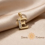 Cumpara ieftin Pandantiv litera E cu zirconia, placaj triplu cu aur 14K