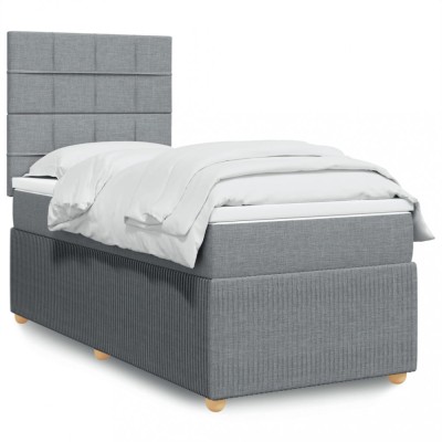 Gossi pat box spring cu saltea, gri deschis, 100x200 cm, textil foto