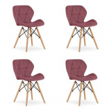 Cumpara ieftin Set 4 scaune stil scandinav, Artool, Lago, catifea, lemn, roz inchis, 47x52x74 cm