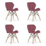 Set 4 scaune stil scandinav, Artool, Lago, catifea, lemn, roz inchis, 47x52x74 cm, Leobert