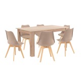 Cumpara ieftin Set de masă Lola 6+1 bej-stejar Sonoma