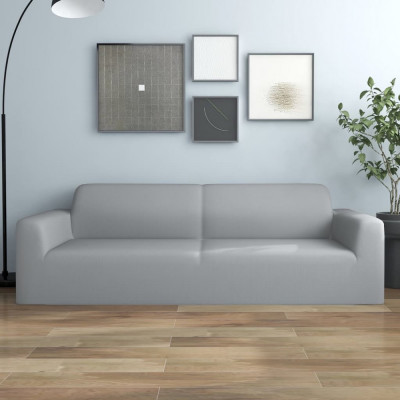 vidaXL Husă elastică pentru canapea cu 3 locuri poliester jerseu, gri foto