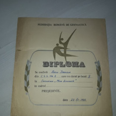 DIPLOMA veche RARA 1980,Concursul,,Mica gimnasta,,Federatia romana de Gimnastica