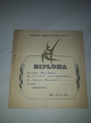 DIPLOMA veche RARA 1980,Concursul,,Mica gimnasta,,Federatia romana de Gimnastica foto