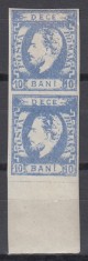 ROMANIA 1872 LP 31c REGELE CAROL I CU BARBA 10 BANI IMPRESIUNE DEFECTUOASA PERECHE GUMA ORIGINALA SARNIERA