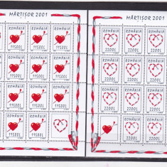 Romania,2001 LP 1542b , Martisor 2001, coli de 14 marci si 2 viniete, MNH