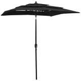 VidaXL Umbrelă de grădină cu 3 niveluri, st&acirc;lp aluminiu, negru, 2x2 m