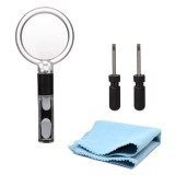 Kit reparare ochelari, lupa, 2 surubelnite si laveta, 11x11cm, Negru
