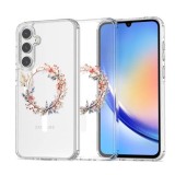 Husa pentru samsung galaxy a36 5g, atasare magnetica, magsafe, pink wreath 11, clear
