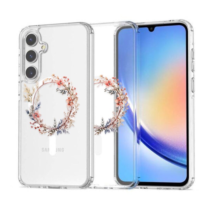Husa pentru samsung galaxy a36 5g, atasare magnetica, magsafe, pink wreath 11, clear