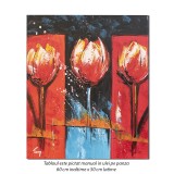 Tablou Lalele stilizate pictat manual, 60x50cm ulei pe panza in cutit efect 3D, gata de agatat pe perete