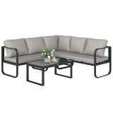 Outsunny Set Mobilier de Grădină cu Canapea cu 3 Locuri, Canapea cu 2 Locuri și Măsuță de Cafea, 180x60x64 cm, Gri | Aosom Romania