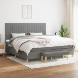 vidaXL Pat box spring cu saltea, gri &icirc;nchis, 200x200 cm, textil