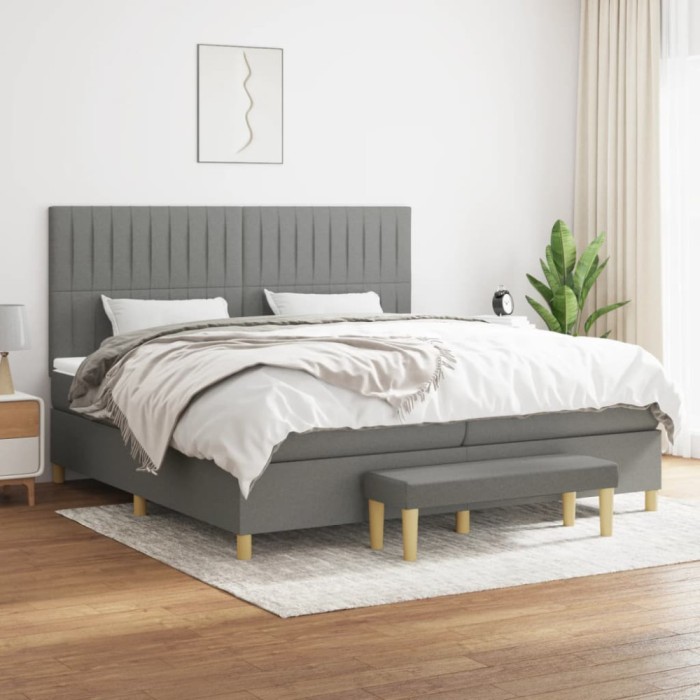 vidaXL Pat box spring cu saltea, gri &icirc;nchis, 200x200 cm, textil 3137342