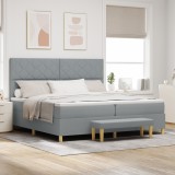 VidaXL Pat cu arcuri cu saltea și bancă gri deschis 200x200 cm țesătură
