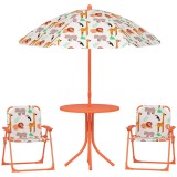 AIYAPLAY Set de Grădină pentru Copii, Masă și Scaune cu Umbrelă, Masă de Picnic pentru Exterior cu 2 Scaune Pliabile pentru Copii de 2-5 Ani, Portocal