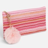 Toc pentru ochelari tip gentuță, roz, cu dungi și pompon, CMCLASS
