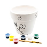Set creativ pentru pictat ghiveci cu desene,pensula si 6 culori incluse,ceramica,11x12 cm