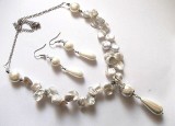 Set Colier &amp; Cercei Perle Naturale Neregulate, Lacrimi, Mallorca, Inox, 60/40mm