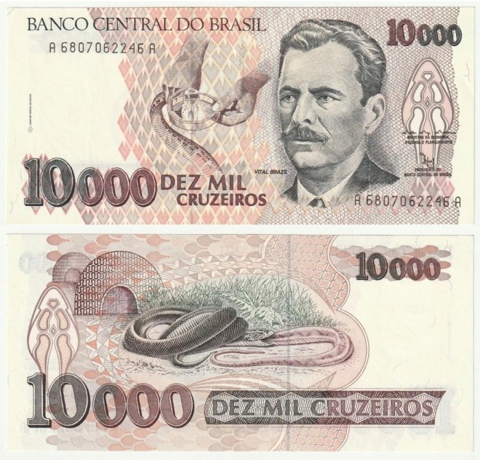 BRAZILIA █ bancnota █ 10000 Cruzeiros █ 1991-1993 █ P-233b █ UNC █ necirculata