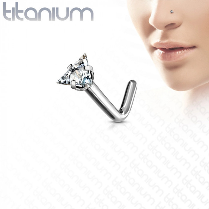 Piercing curbat pentru nas din Titan - un zirconiu &icirc;n formă de triunghi transparent - Diametru piercing: 0,8 mm