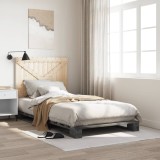 VidaXL Cadru de pat cu tăblie, gri, 100x200 cm, lemn masiv de pin
