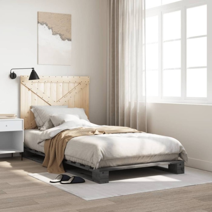 vidaXL Cadru de pat cu tăblie, gri, 100x200 cm, lemn masiv de pin 3281581