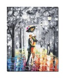 Tablou pictat manual dormitor, living, hol, Noi doi si o umbrela, stilizat, 50x40cm ulei pe panza in cutit efect 3D, gata de agatat pe perete