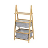 Cumpara ieftin Raft depozitare si organizare KL6553, cu 3 nivele, sertare textile, lemn, multifunctional, natur gri