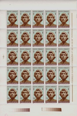 RO 1993 LP 1311 &amp;quot;60 de ani nasterea Nichita Stanescu&amp;quot;, serie coala de 25 ,MNH foto