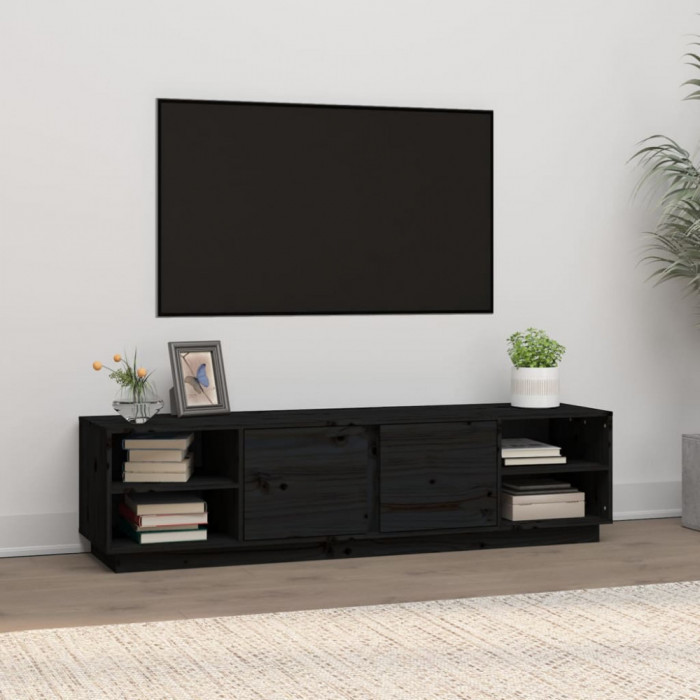 vidaXL Comodă TV, negru, 156x40x40 cm, lemn masiv de pin 814458