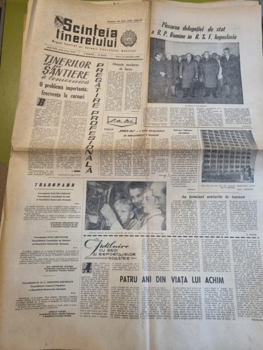 scanteia tineretului 22 noiembrie 1963-iprofil dej,gheorghiu dej in iugoslavia