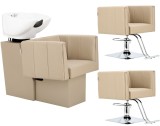 Dante Set spălătorie coafor și 2 x scaun de coafor hidraulic rotativ pentru salon de coafură chiuvetă mobilă vas ceramic robinet baterie duș